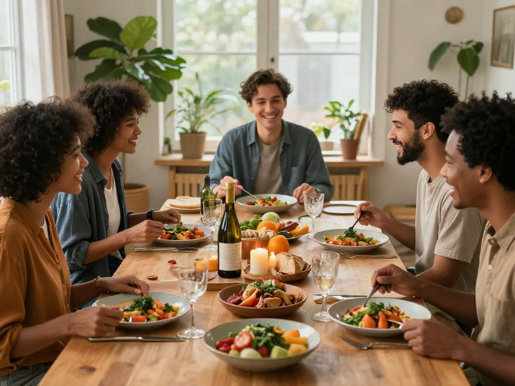 Enjoying a cozy dinner with friends featuring rokok88 login meals served on an elegant table.