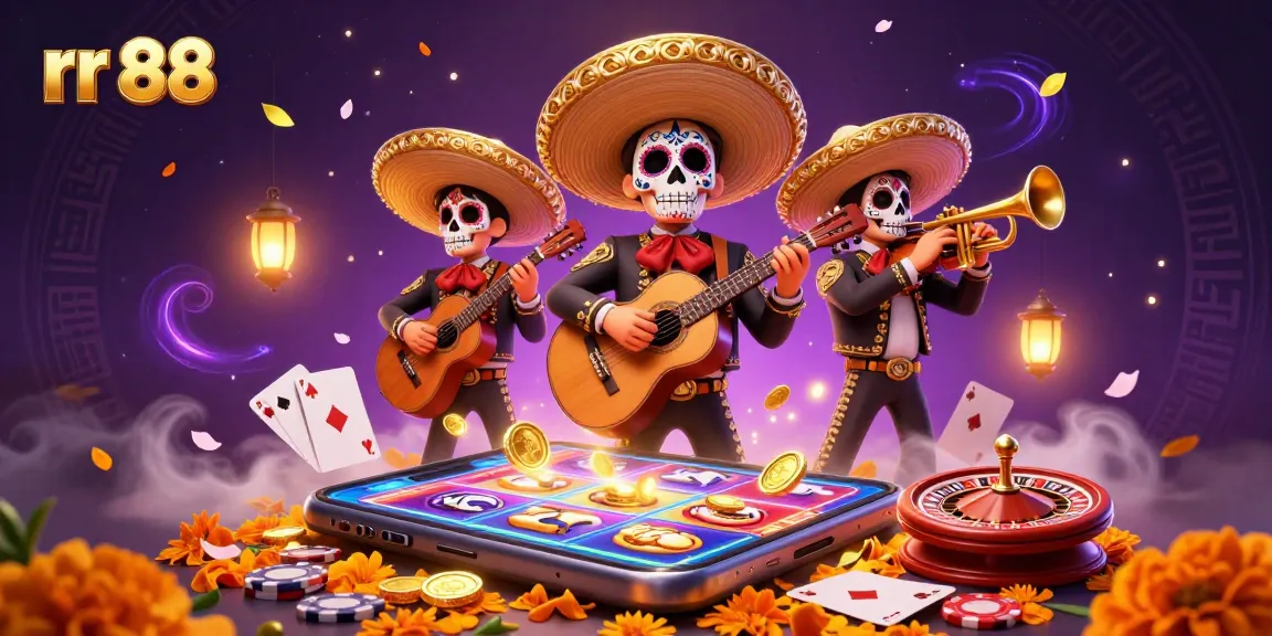 Experience the excitement of rr 88 with a vibrant scene featuring a colorful mariachi band amidst casino elements.