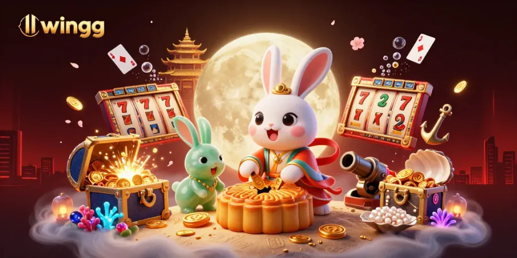 llwingg showcases vibrant moonlit casino scene with colorful slots and winning elements.