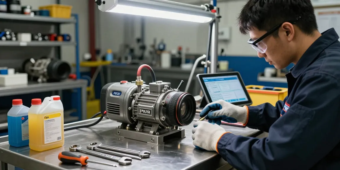 Tecnico esperto che controlla una pompa Piusi in un'officina industriale.