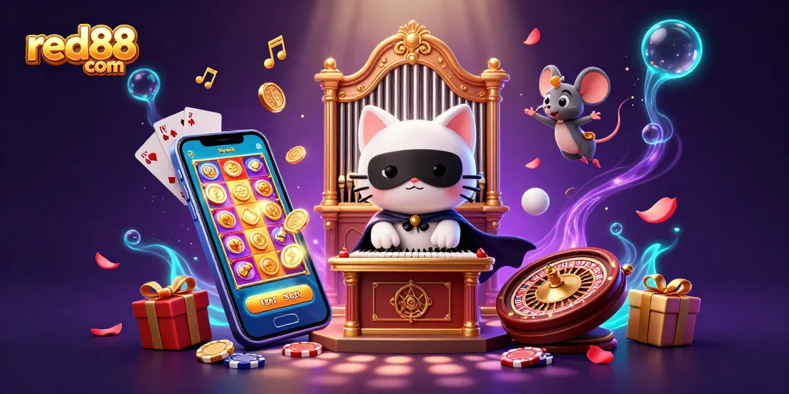 Win big at red88 com with an exciting casino scene featuring games, coins, and lively characters.