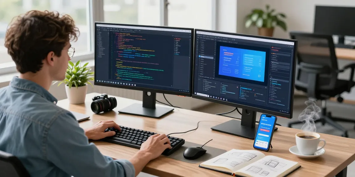 Developer engaged in coding at the WPS Official Website workspace, showcasing modern workspace elements and productive atmosphere.