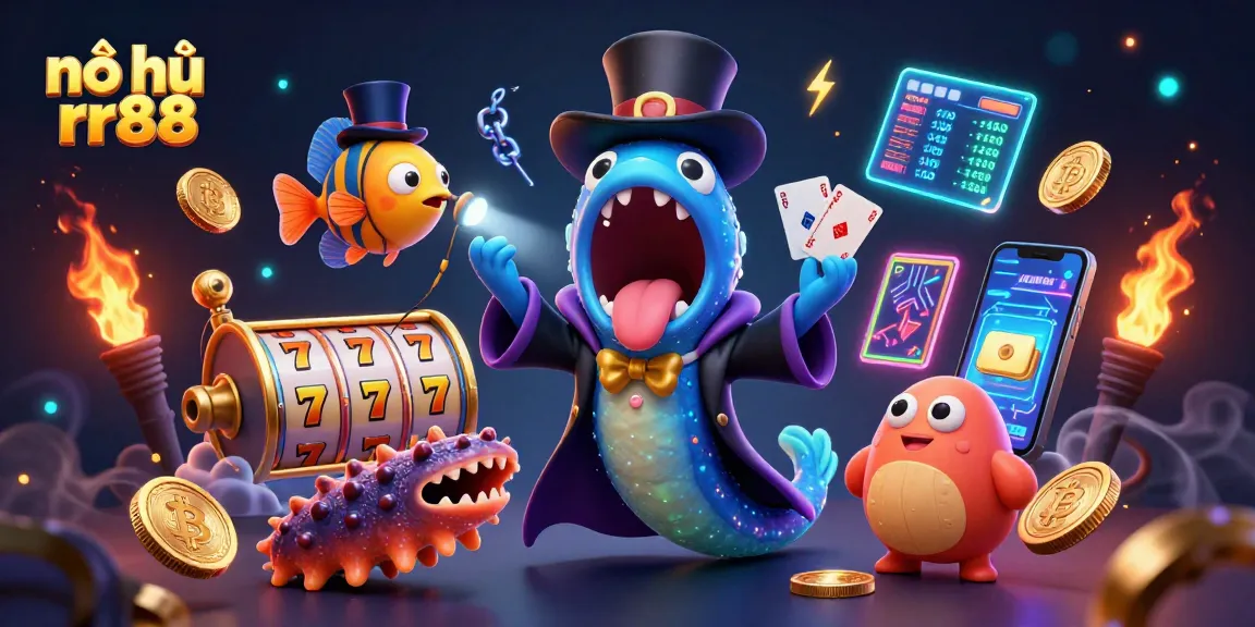Experience nổ hũ rr88 with a cinematic jackpot scene featuring lively sea creatures and glowing cryptocurrency elements.